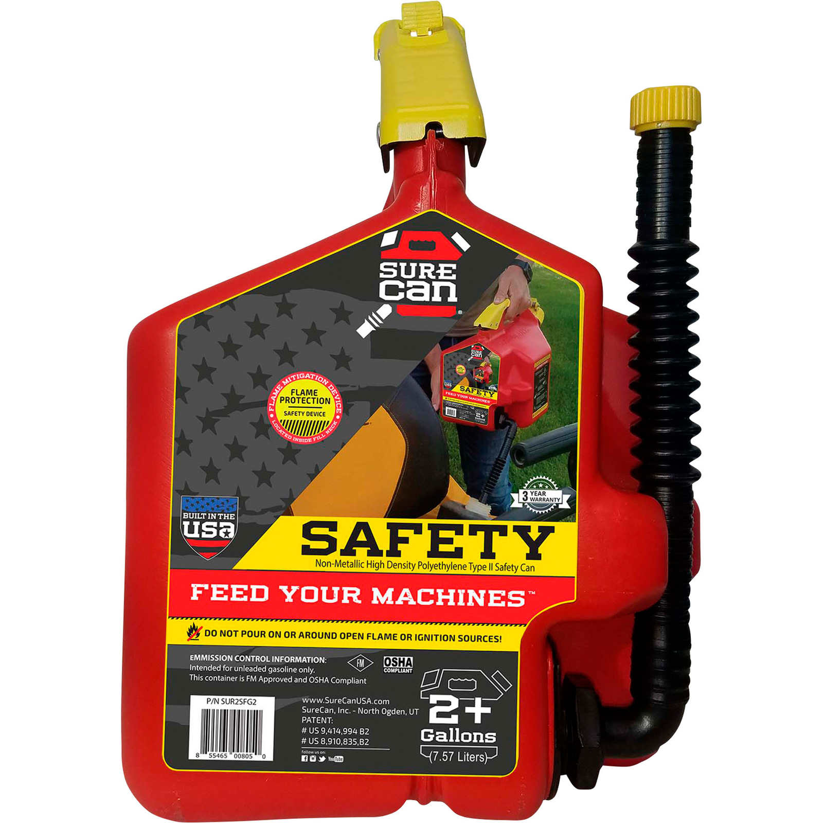 SureCan 2+ Gallon Type II Safety Gas Can, Red, Model# SUR2SFG2