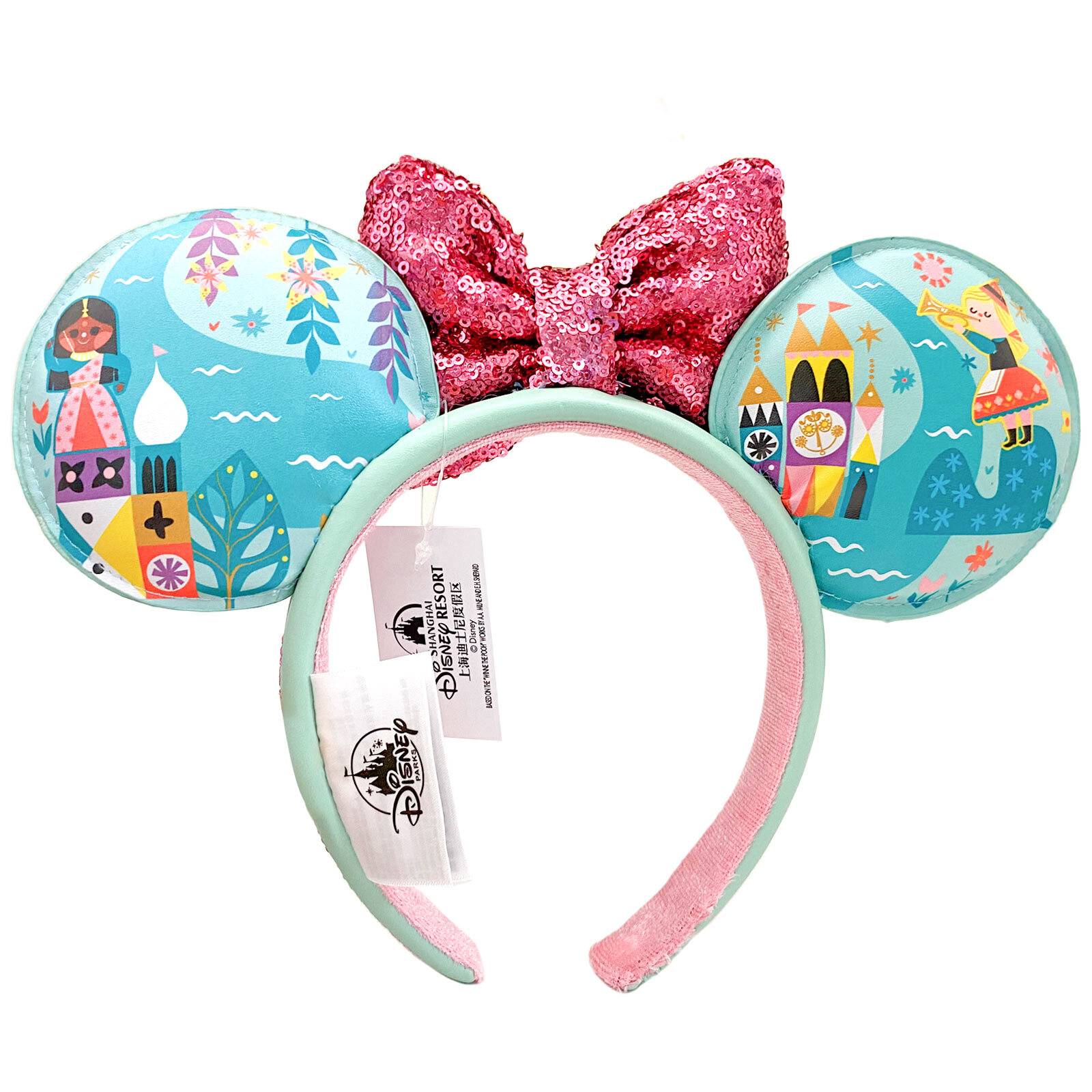2024 Disney-Parks It’s A Small World Sequined Minnie Mouse Ears Headband New