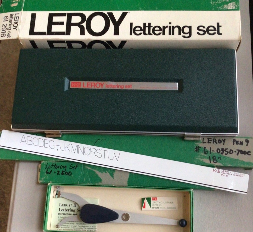 K & E LEROY II Vintage Lettering Set, Engineering, Drafting Tools, Plus Extras!