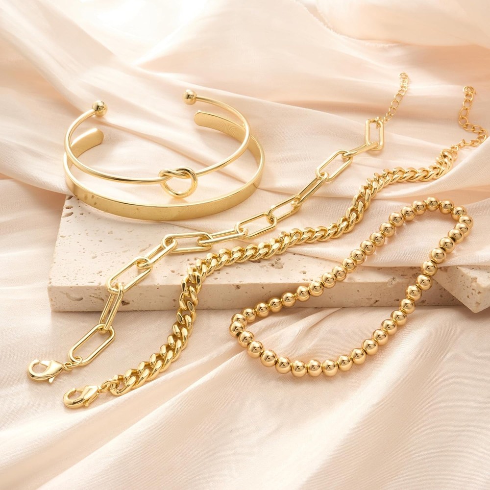 Gold/Silver Plated Bracelets for Women Stack,Bangle Cuff Bracelet Set Non Tar...