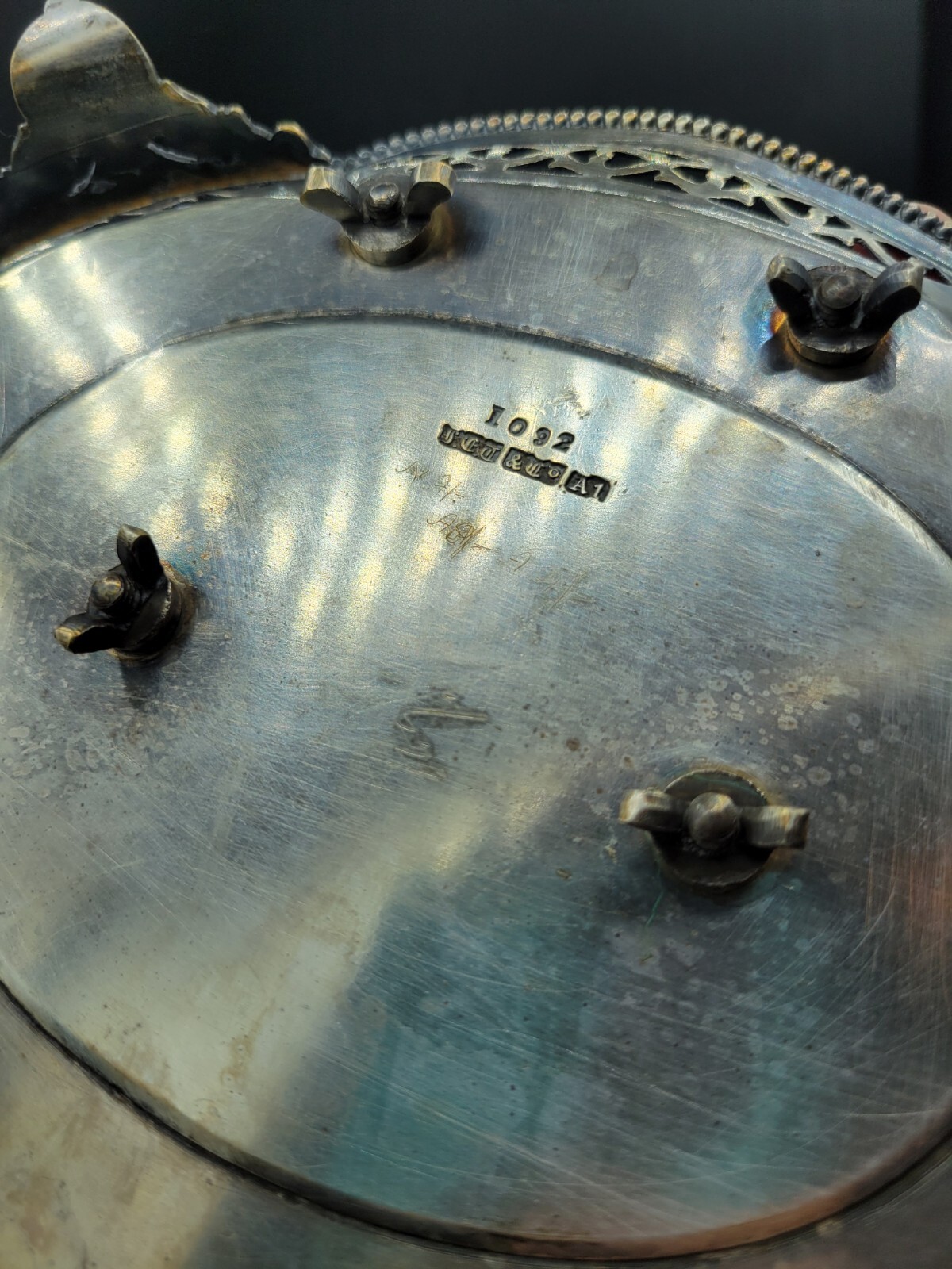 antique 1800's ornate cut crystal silver plate cruet condiment set caddy