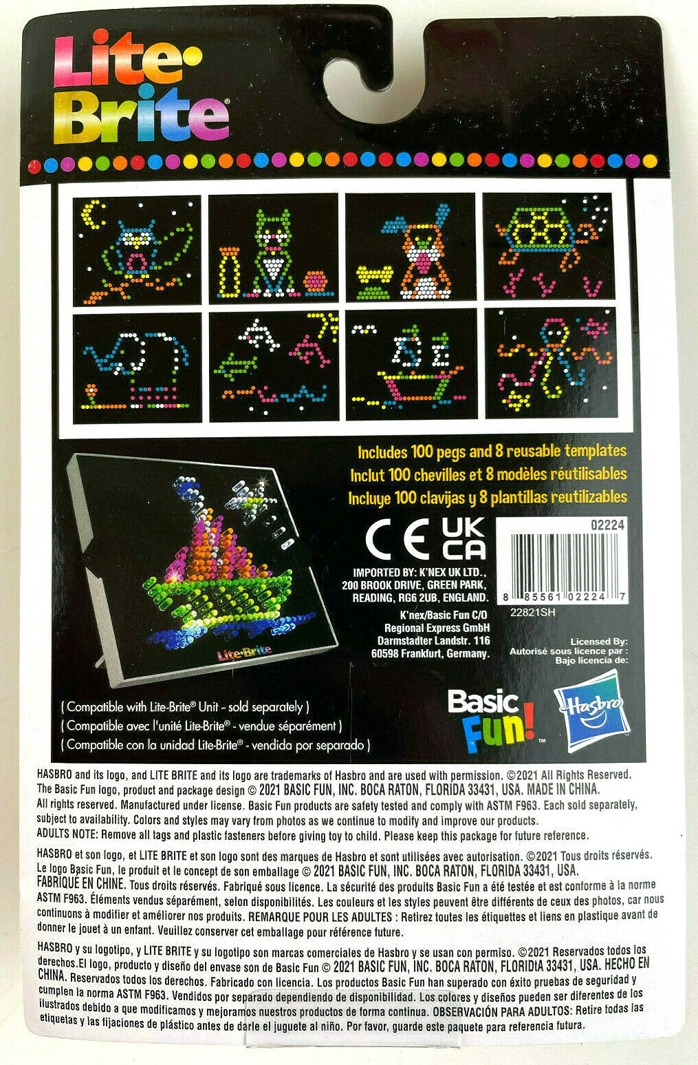 Lite-Brite Peg/Paper Refill-100 Pegs,8 Templates (fit Light Bright Magic Screen)