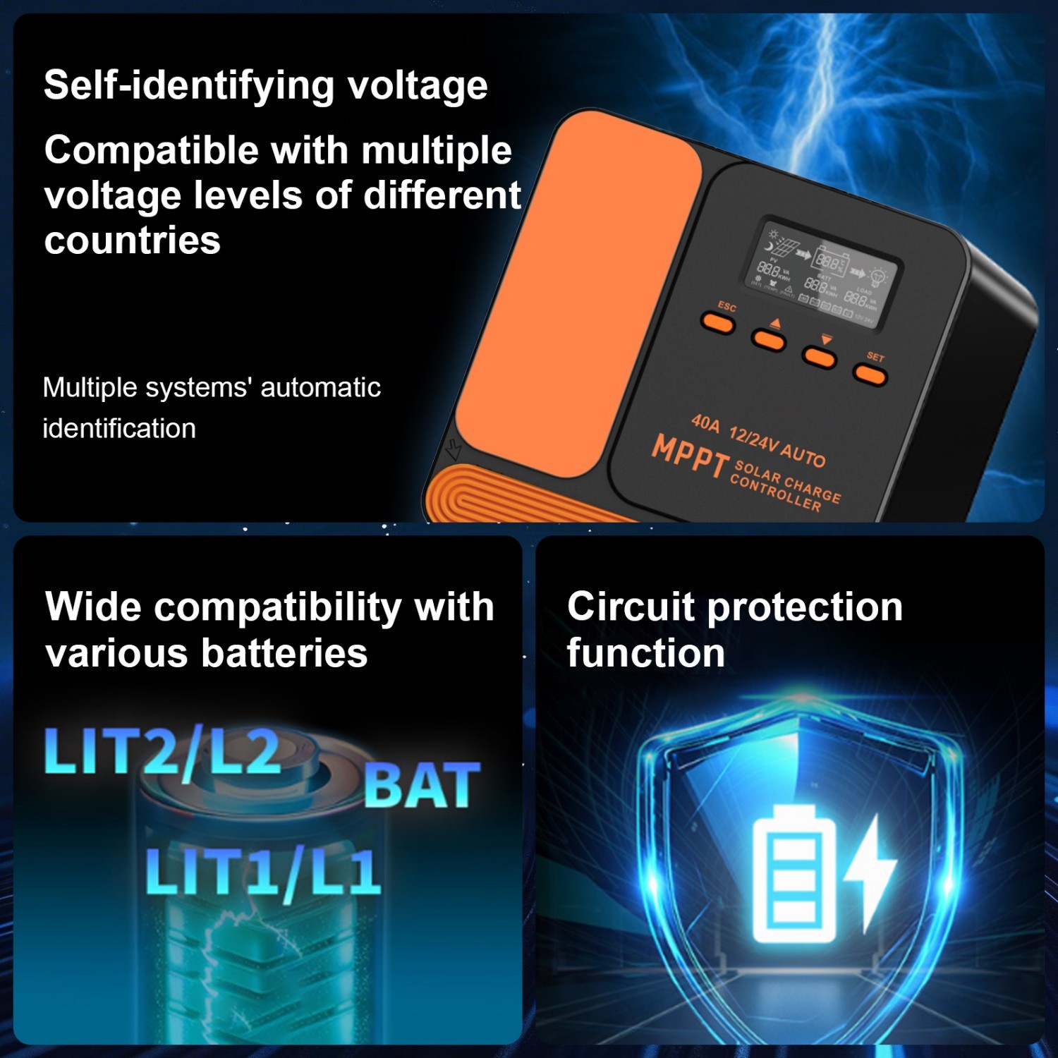 40A MPPT 12V 24V Solar Charge Controller with LCD Display Auto Regulator US NEW