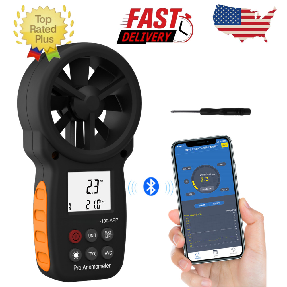 BTMETER Digital Anemometer Wind Speed Meter 0.3-30m/s Bluetooth Wind Temp Gauge