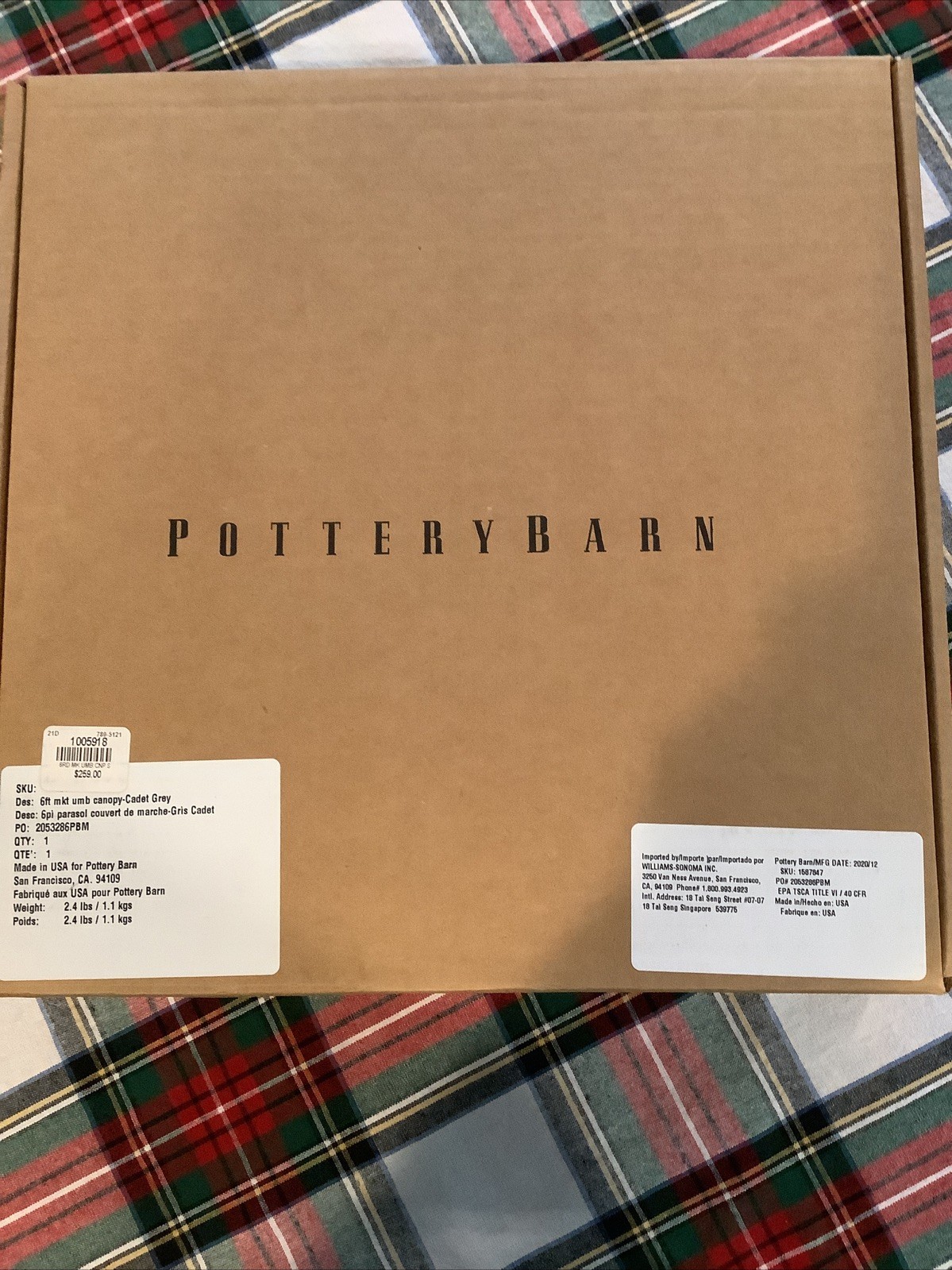 Pottery Barn 6 ft Replacement Umbrella Canopy Canvas Cadet Gray