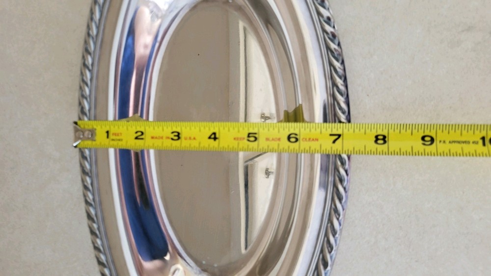Silverplate Oval Shallow Serving Bowl 12X7 Rope Edge