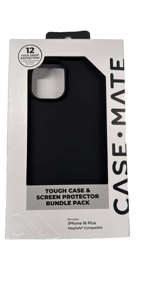 NEW  Case-Mate Black Tough Case & Screen Protector Pack for Apple iPhone 16Plus