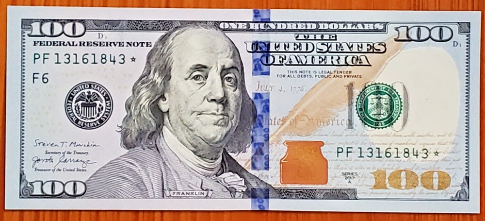 FEDERAL RESERVE NOTE 2017A $100 UNCIRCULATED STAR NOTE
