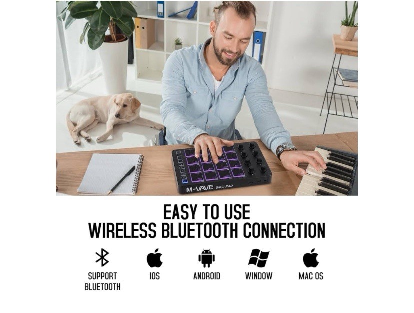 Wireless MIDI Controller Pads, Bluetooth Portable USB MIDI Controller