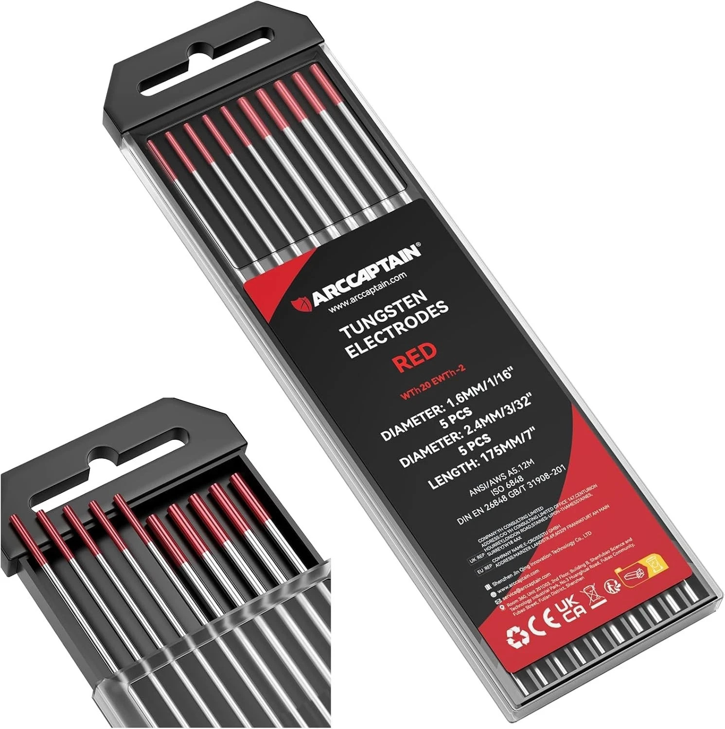 TIG Welding Tungsten Electrode 10-Pack 3/32"X 7"(Red, Wt20/Ewth-2)