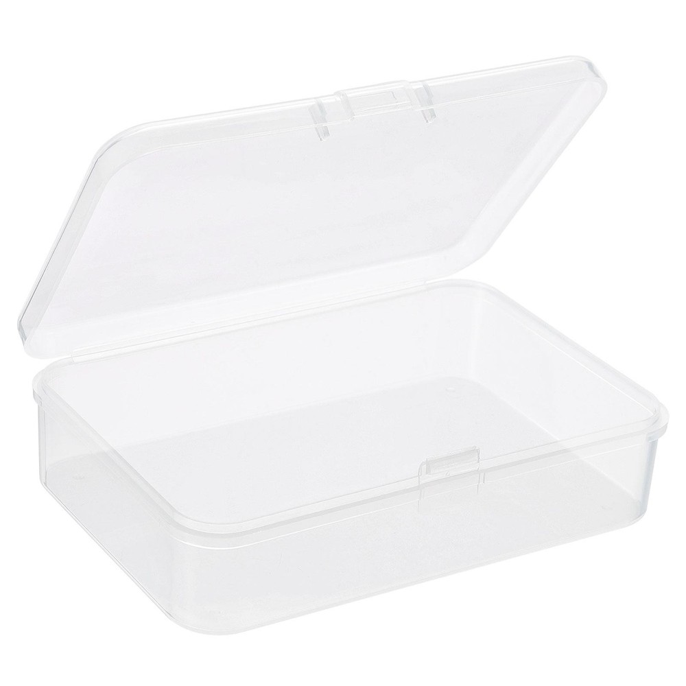 4pcs Clear Storage Container w Hinged Lid 95x65x25mm Plastic Rectangular Box