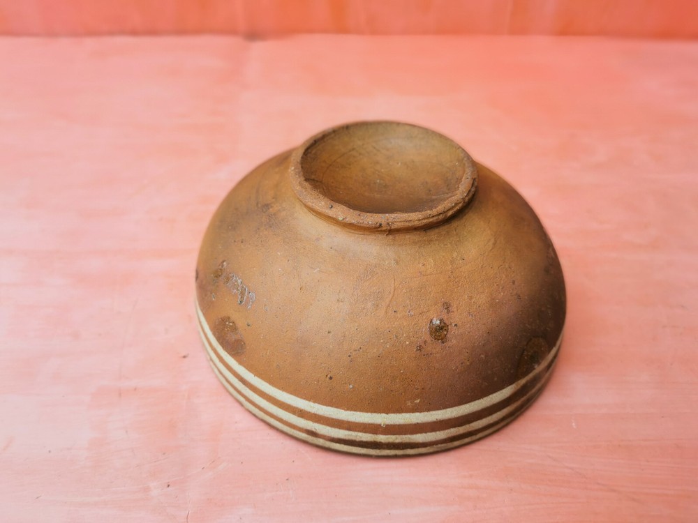 OLD ANTIQUE PRIMITIVE REDWARE GLAZED ROUND BOWL PLATE