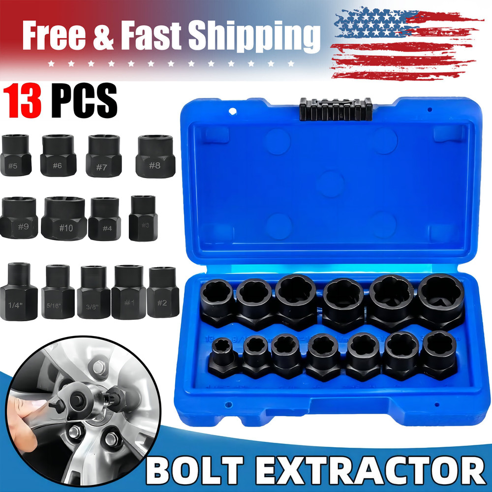 Impact Bolt Extractor Set Nut Remover Set Stripped Extraction Socket Tool 13X US