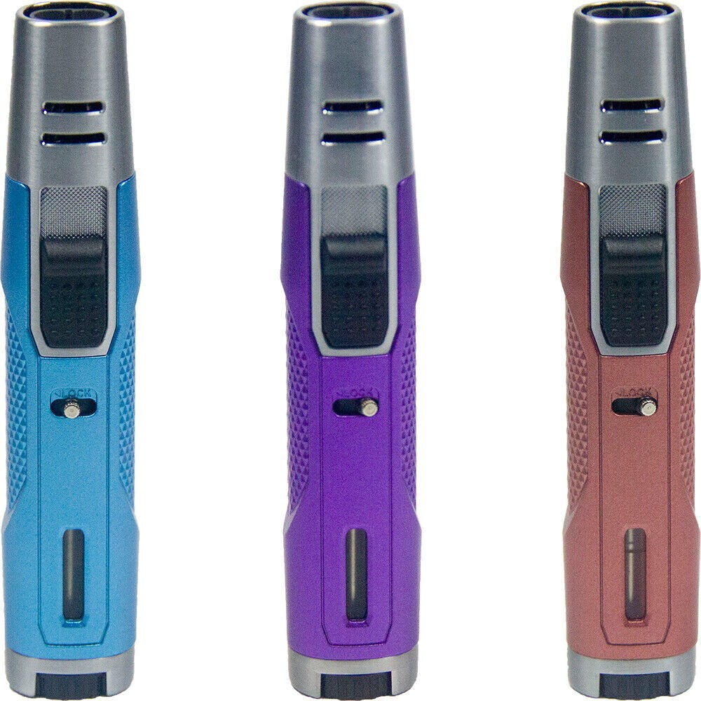 2 Pack Double V Torch Jet Flame Refillable Butane Adjustable Cigar Lighter SLBK