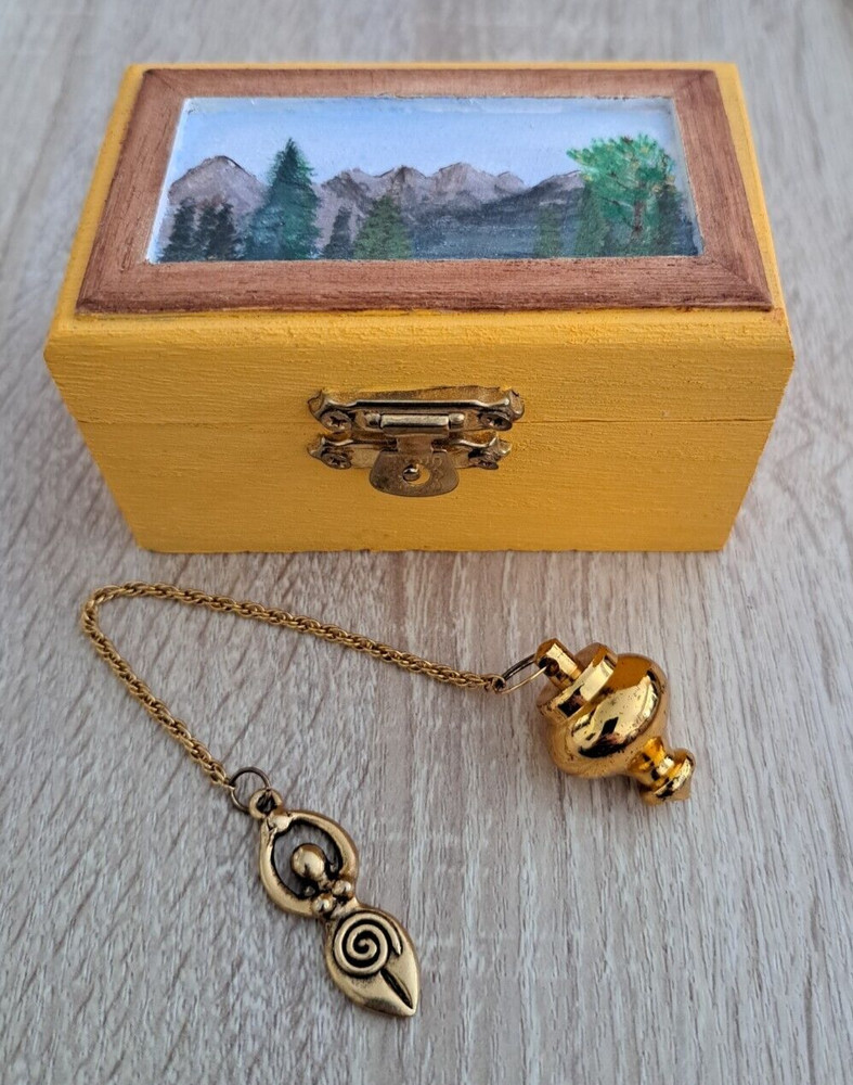 Hand painted Box with Pendulum Brass- Goddess Spiral