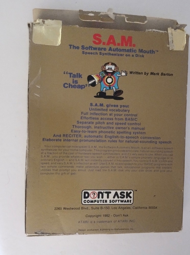 S.A.M. The Software Automatic Mouth Speech Synthesizer Atari 400 800 Manual