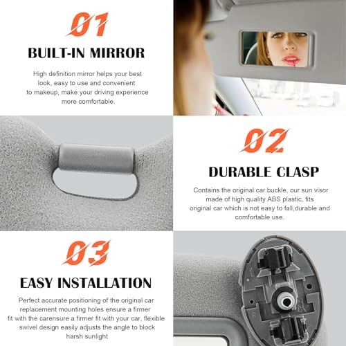 Gray Driver Left Side Sun Visor Replacement Compatible with 2007 2008 2009 Grey