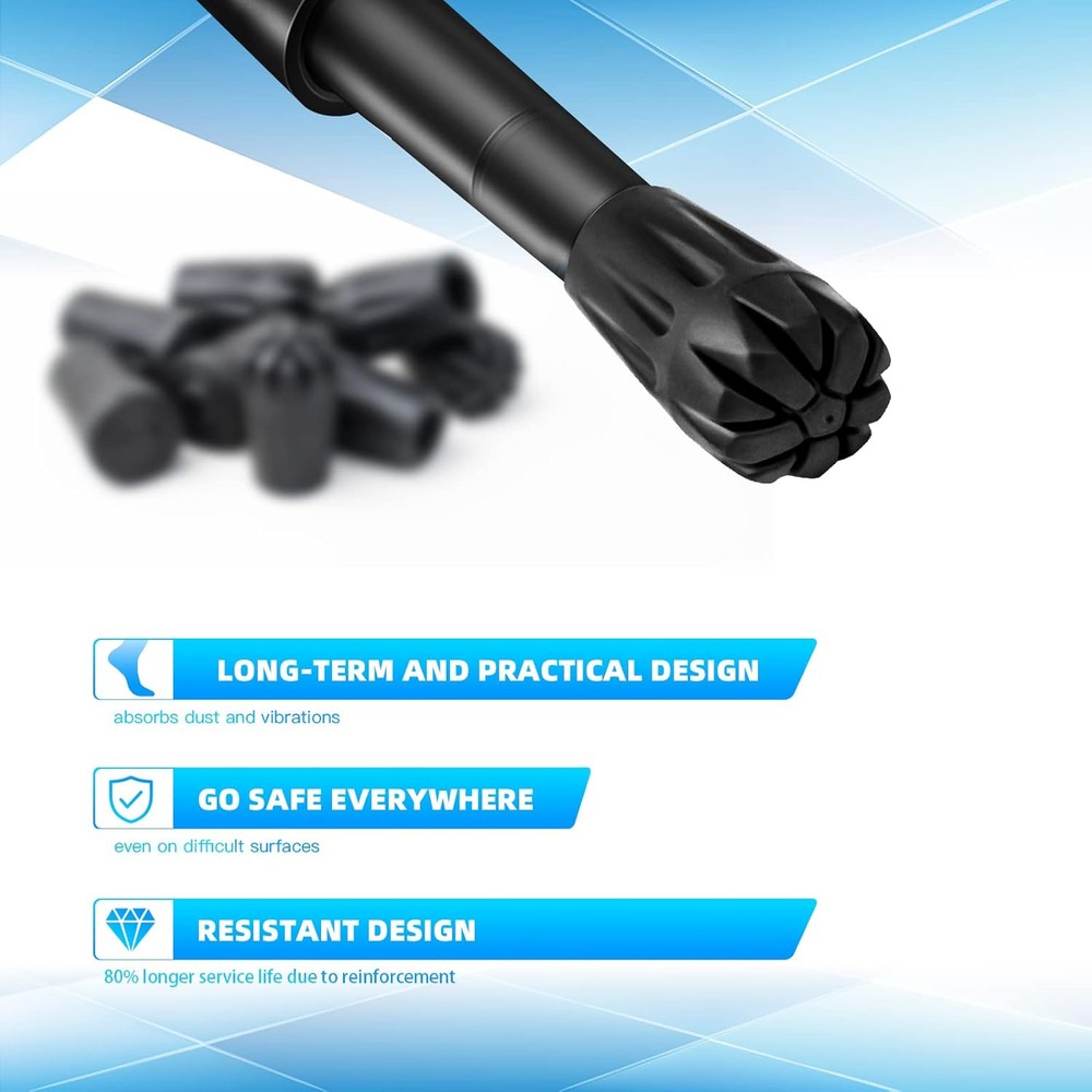 6 Pack Hiking Walking Sticks Rubber Tips, Replacement Tips Protectors black