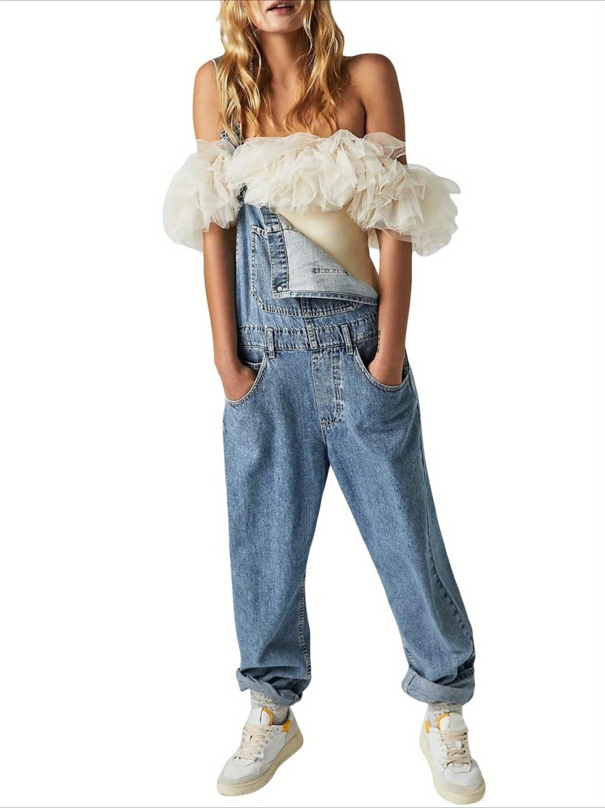 women's loose denim overalls (elastic straight leg wide leg, fashionable style)