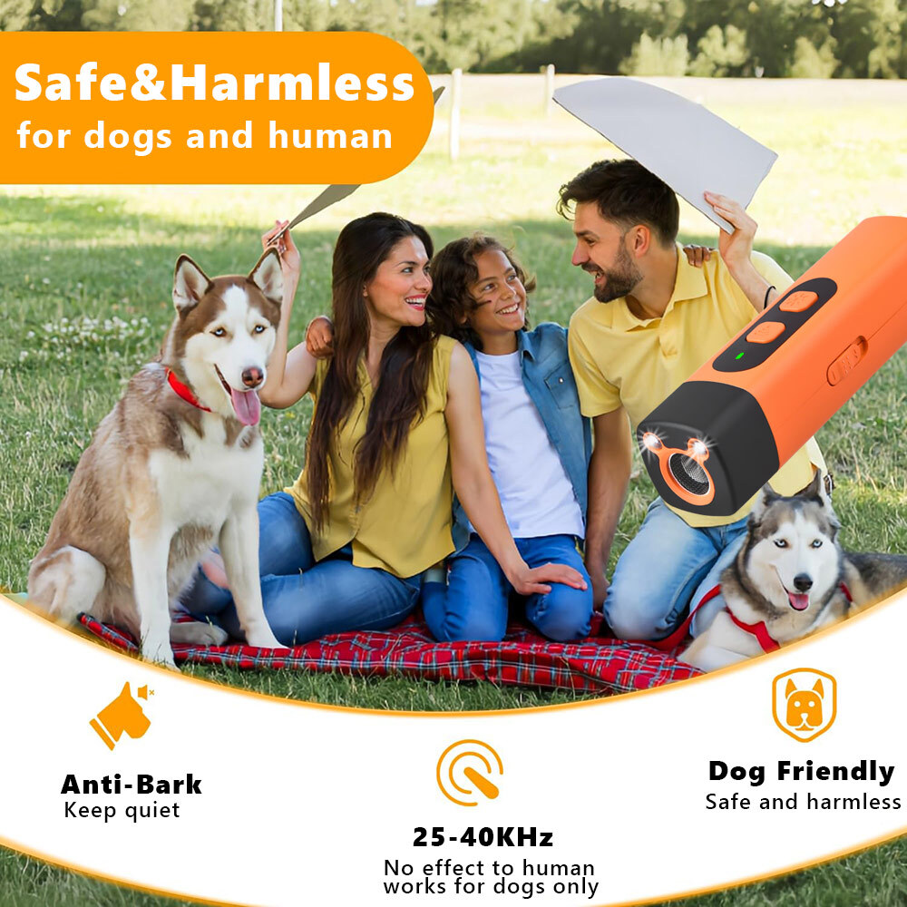 Ultrasonic Dog Repeller Anti Stop Bark Device Humane Pet Train Tool Flashlight