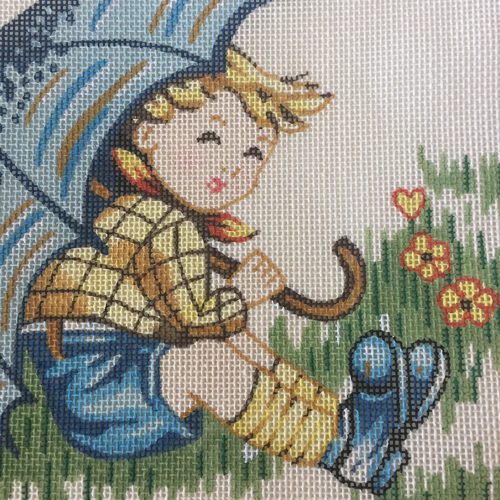 Needlepoint Canvas Boy With Umbrella