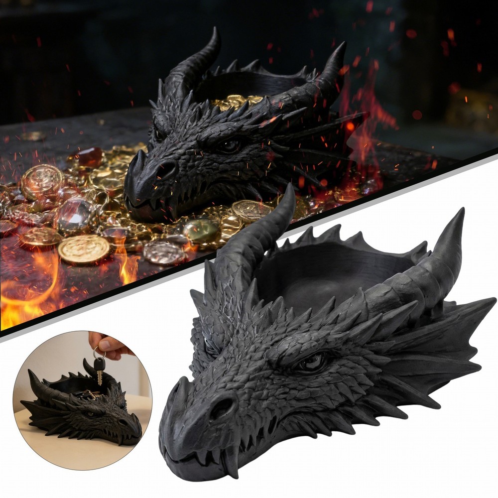 3D Printed Realistic Dragon Storage Box Gothic Black Dragon Head Decor Holder