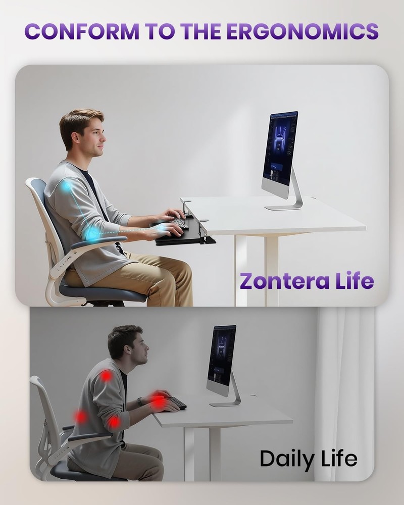 Ergonomic Mouse & Keyboard Tray Under Desk, Pull Out with Adjustable C-clamp, 20