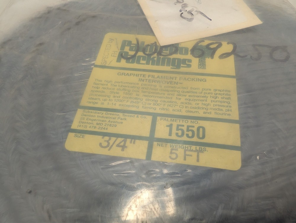 Palmetto Packing 3/4" Style 1550 Graphite Square Compression Packing 5 ft Roll