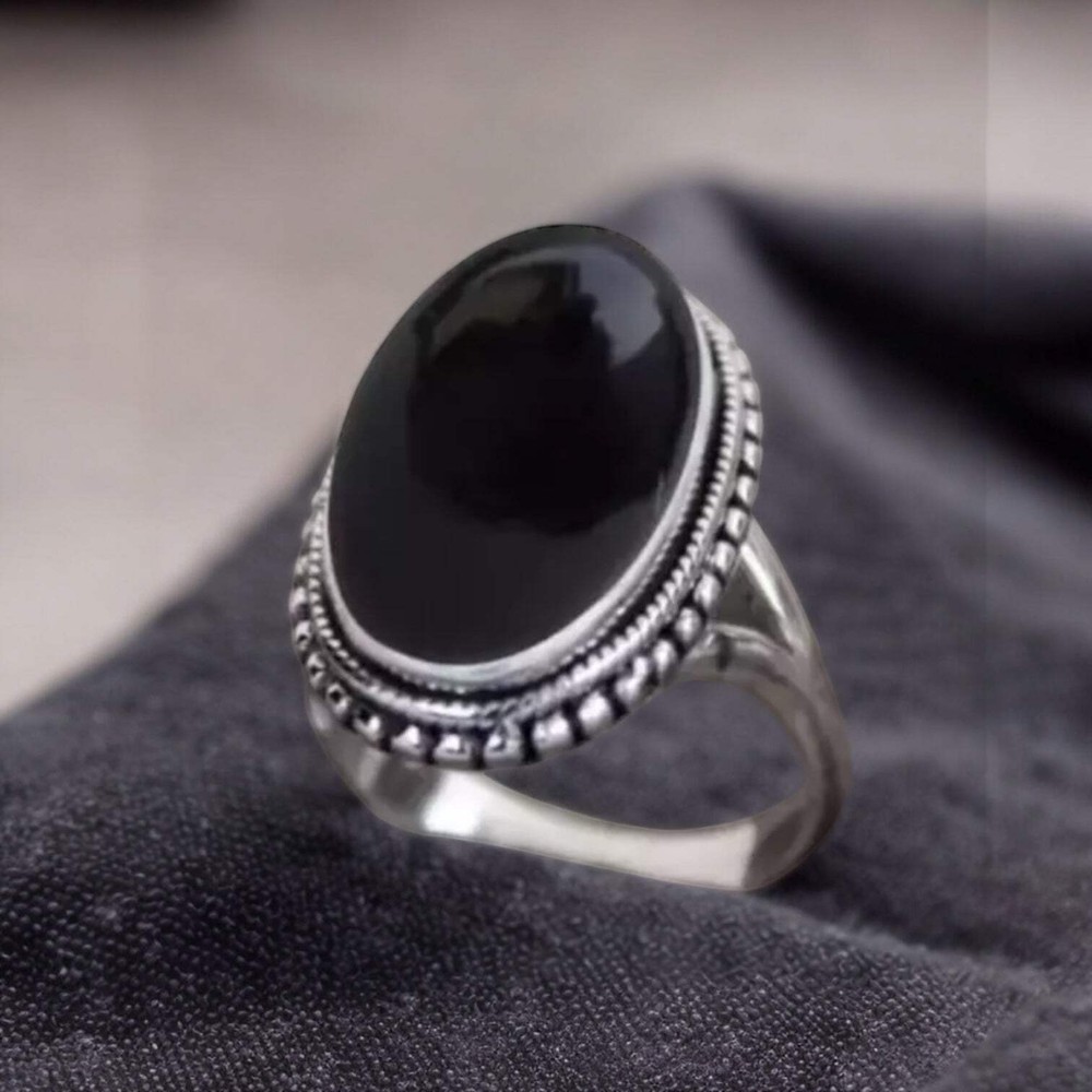 Black Onyx Solid 925 Sterling Silver Ring 4.5