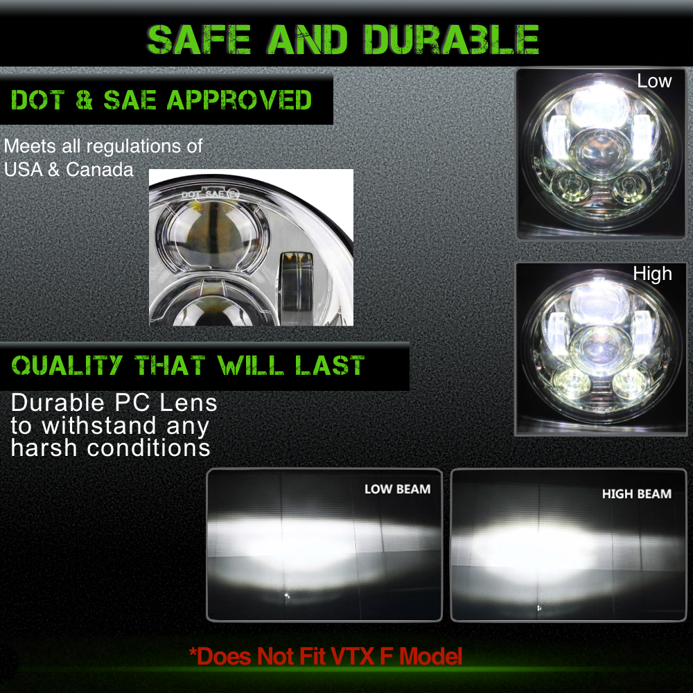 Honda VTX 1300 Chrome Daymaker LED Headlight and Bracket