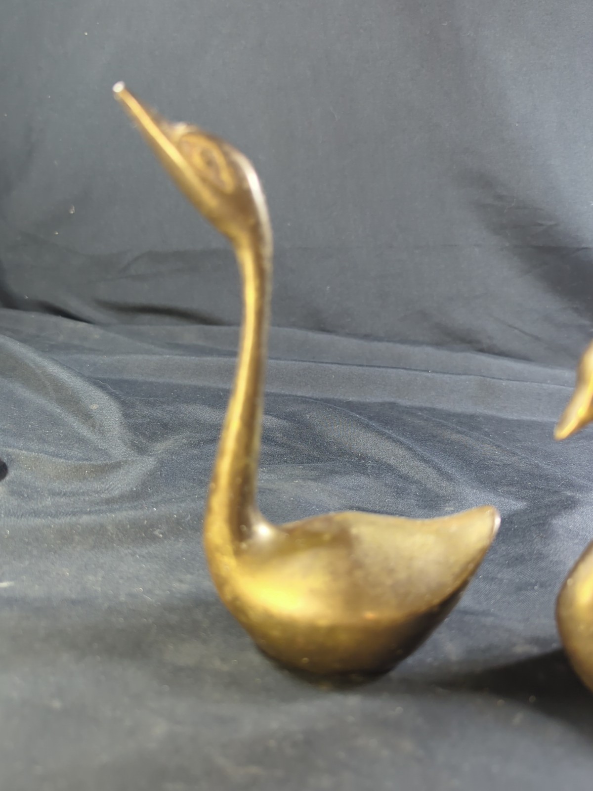 Pair Of Vintage Miniature solid Brass Swan Figurines Mid Century Modern Unique