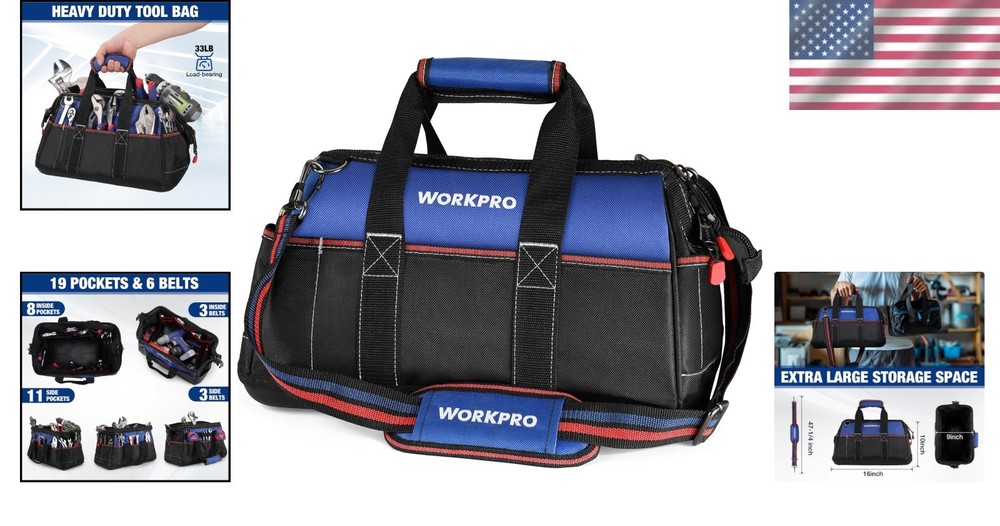 16-inch Waterproof Tool Storage Bag with Wide Open Design for Easy Access