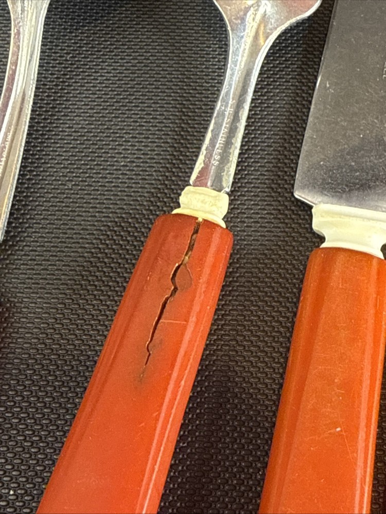 BAKELITE Sta-Brite Cherry Red Handled Silverware Set Spoons Fork Knife Butter