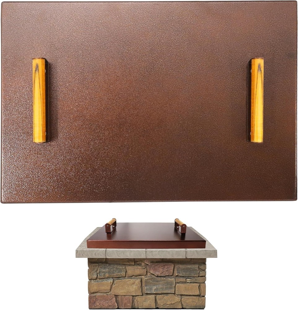 FEBTECH- 22.6" Fire Pit Lid Rectangle Carbon Steel Firepit Cover with 2 Handles
