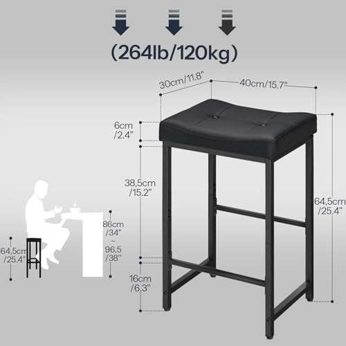 Bar Stools,25.4" Saddle Stools with PU Upholstery, Counter Height Stools Black