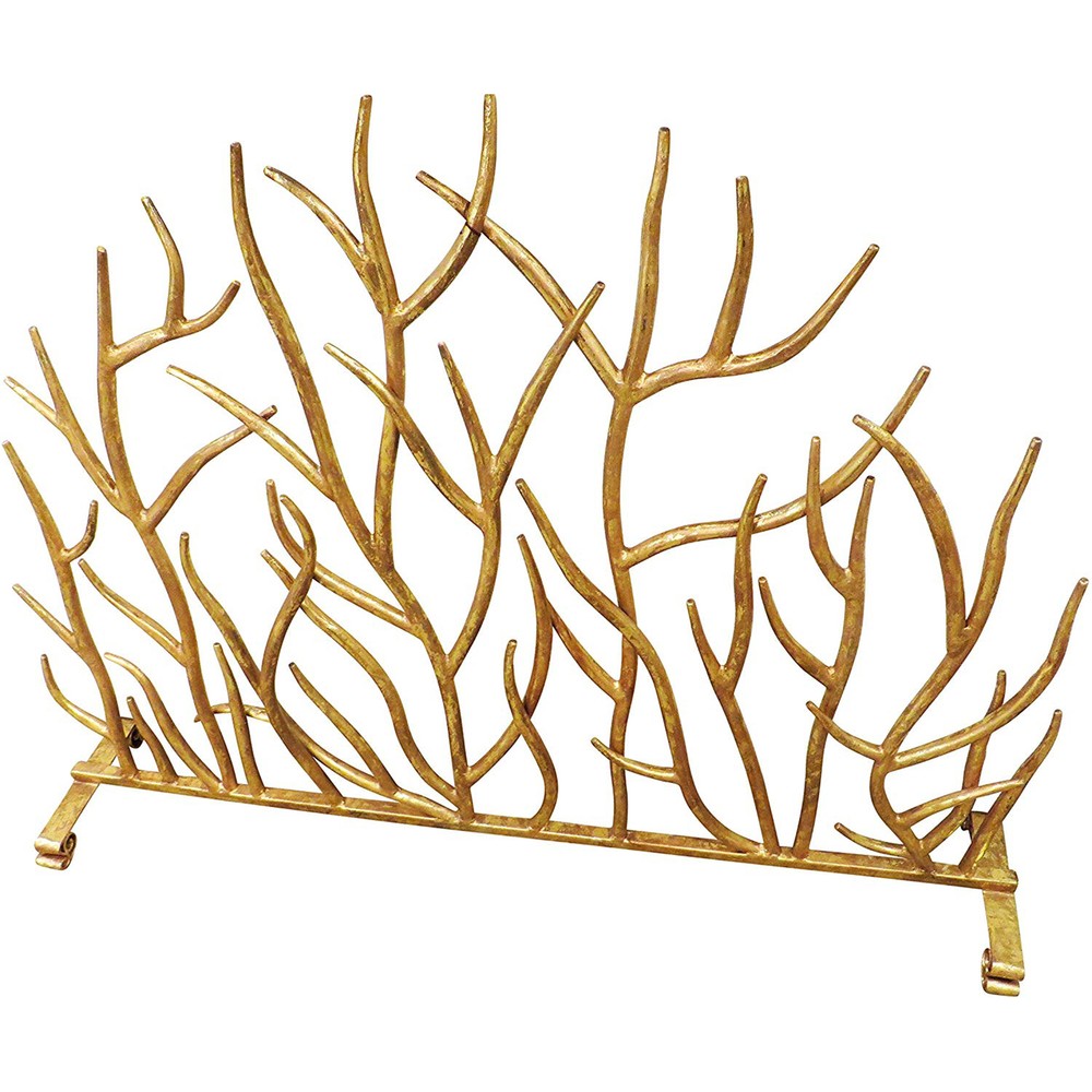 Gold Twig Branch Iron Firescreen Open Metal Fireplace Screen Flat Panel