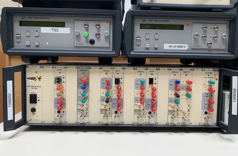 Optical Test Lot Tektronix BertScope CRJ, Luceo Bit Error Tester, JGR Switch
