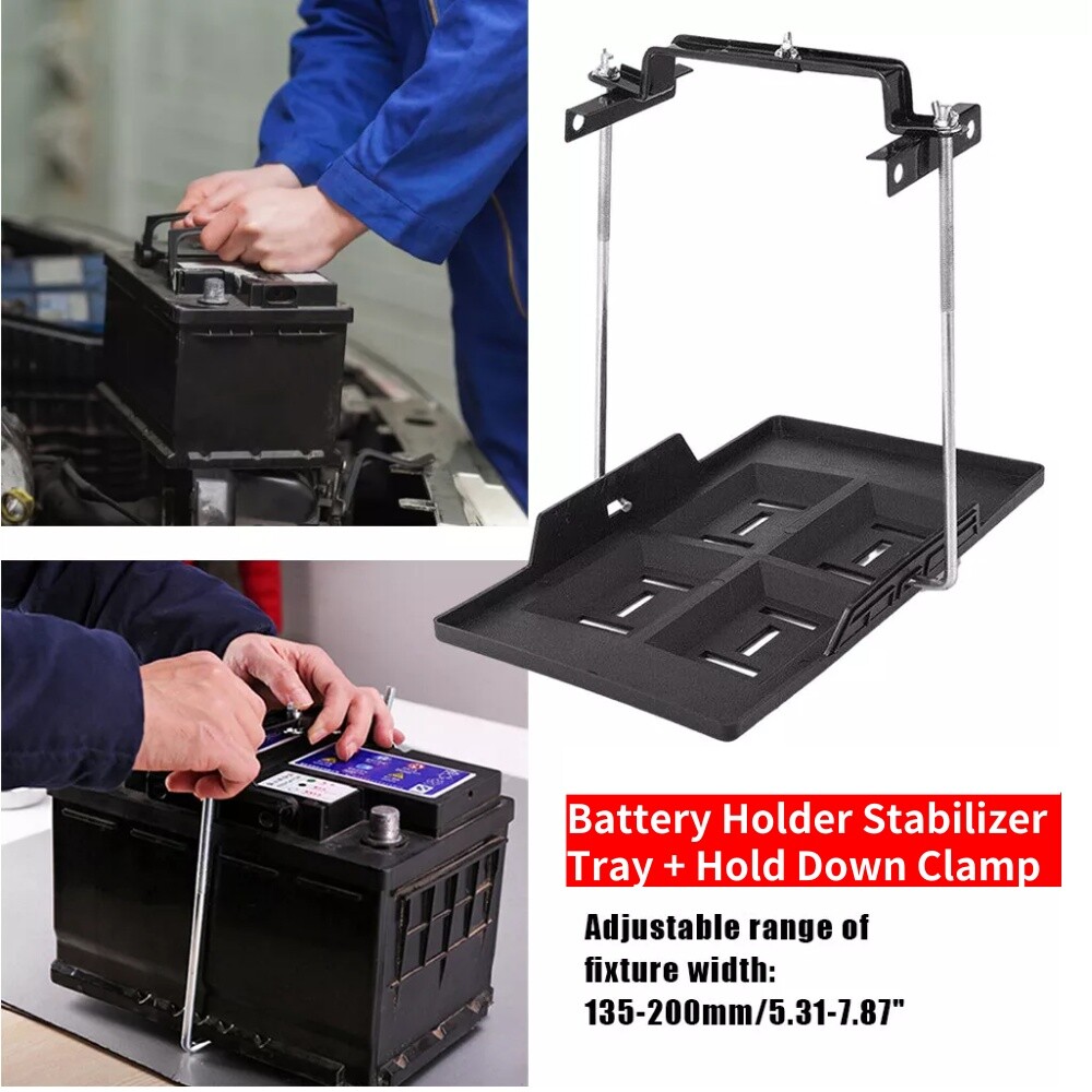 US Universal Car Storage Battery Holder Tray +Adjustable Hold Down Clamp Bracket