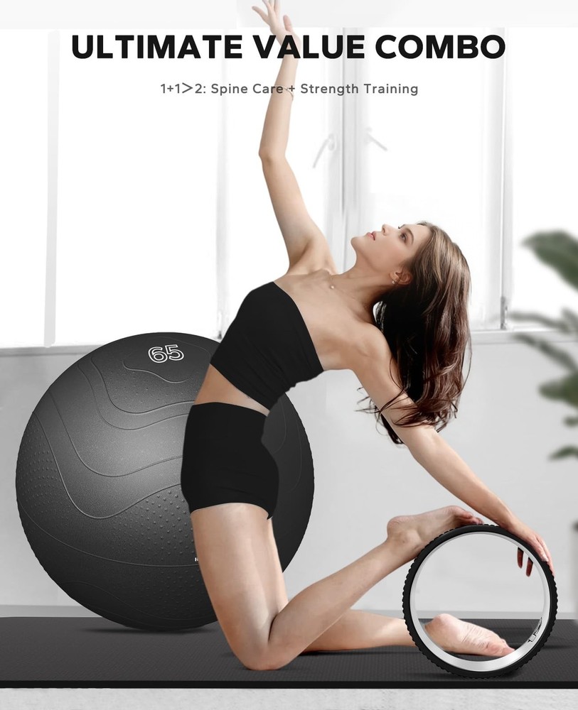 Back Roller - Yoga Wheel Set with 26'' Exercise Ball – 12'' PP Inner Core Spi...