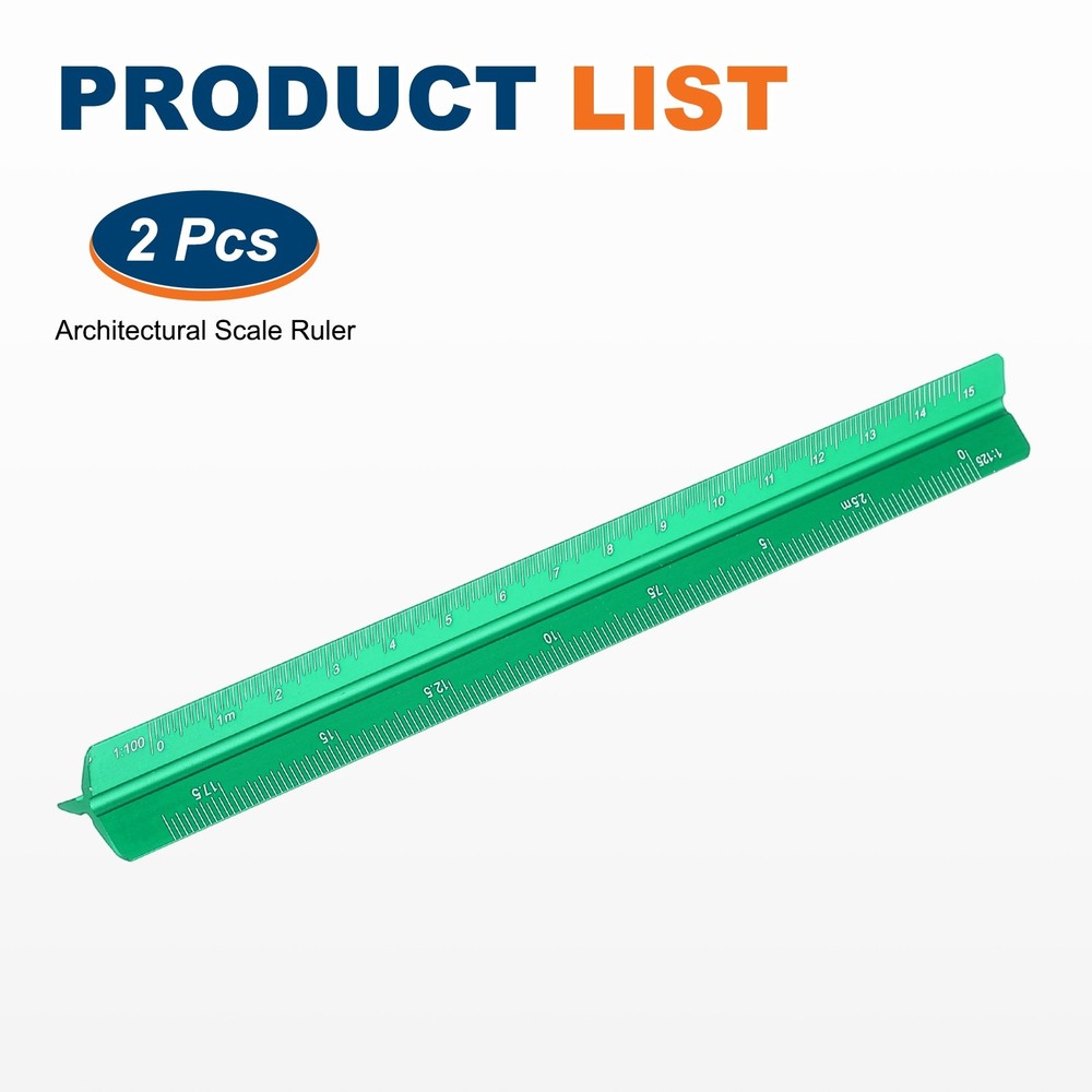 2 Pcs 7 Inch Metric Architectural Triangular Scale Ruler Small Scale, Green