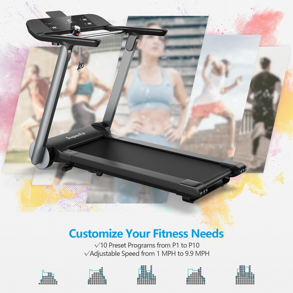 Superfit Electric Jogging Machine Folding Treadmill Bluetooth10 Preset Programs