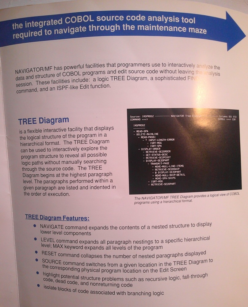 NAVIGATOR/MF brochure 1989 Source code analysis for IBM mainframe COBOL programs