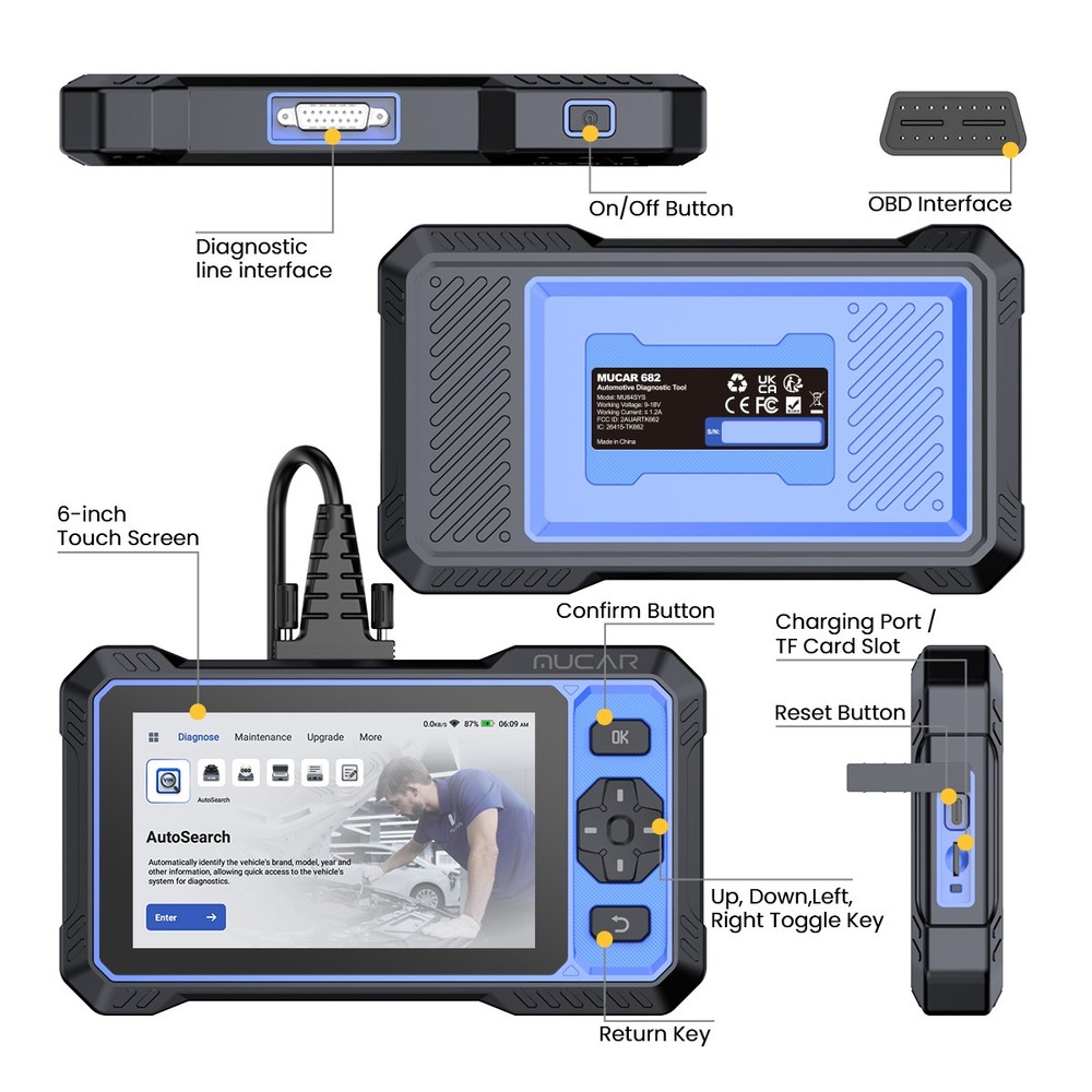 Mucar 682 OBD2 Scanner Full System Car Diagnostic Tool Fault Code Reader CANFD