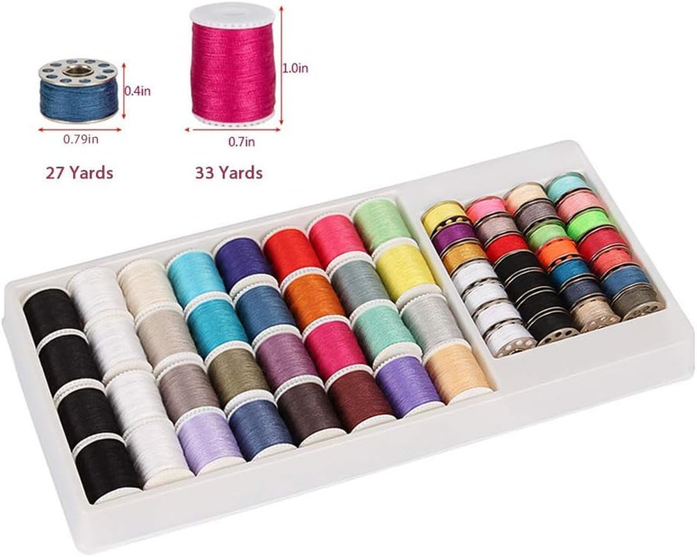 60 Pcs Bobbins Sewing Thread Kit, Polyester Mini Bobbins and Thread Spools for H