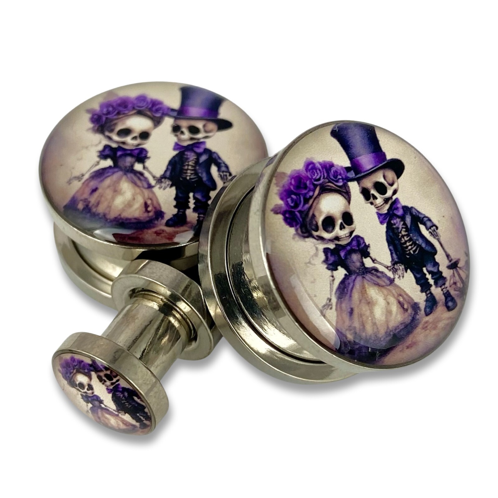 Pair of Victorian Skeleton Picture Plugs (MTO-074) gauges 16g thru 1 inch