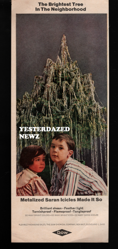 1963 Print Ad for Metalized Saran Icicles by Dow
