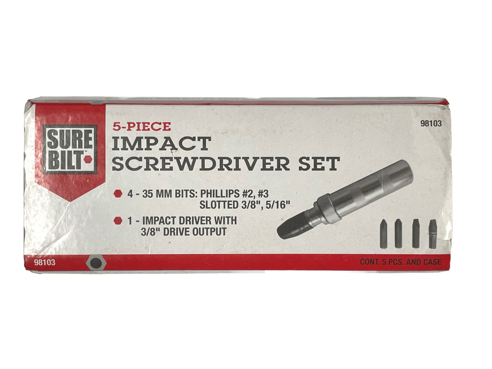 SUREBILT 5pc Impact Screwdriver Set 3/8" Drive Phillips Flat 98103