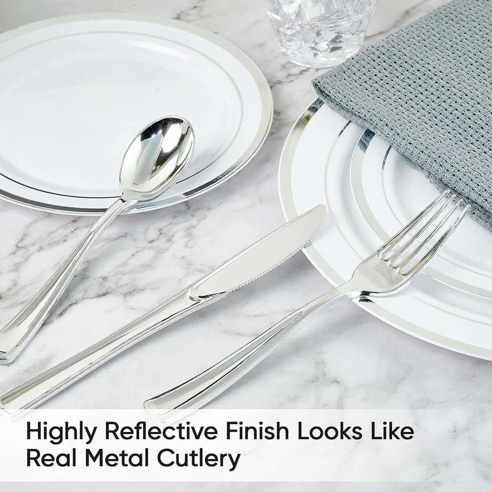 160 Pack Silver Plastic Silverware Set Plastic Flatware Set- 80 Silver Forks