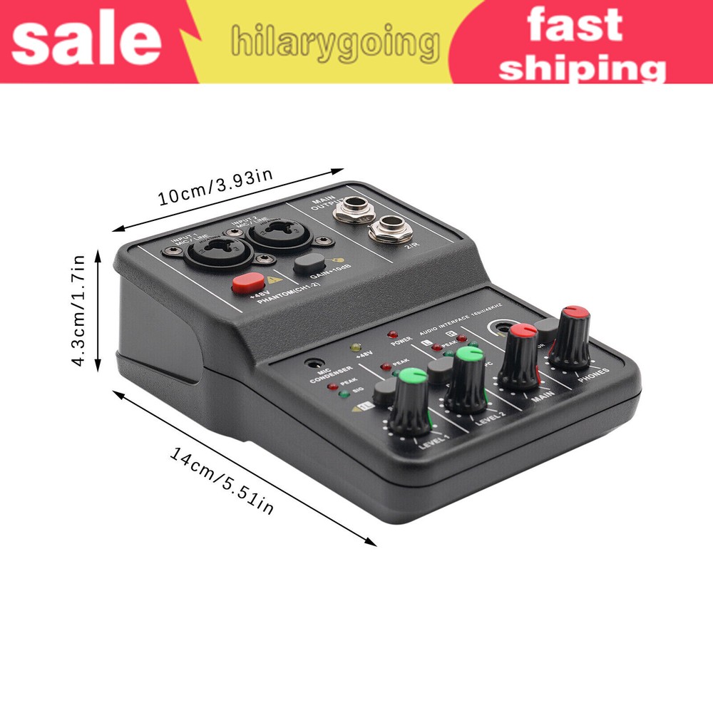 2Channel Mini Audio Mixer USB DJ Sound Mixing Console Amplifier Studio