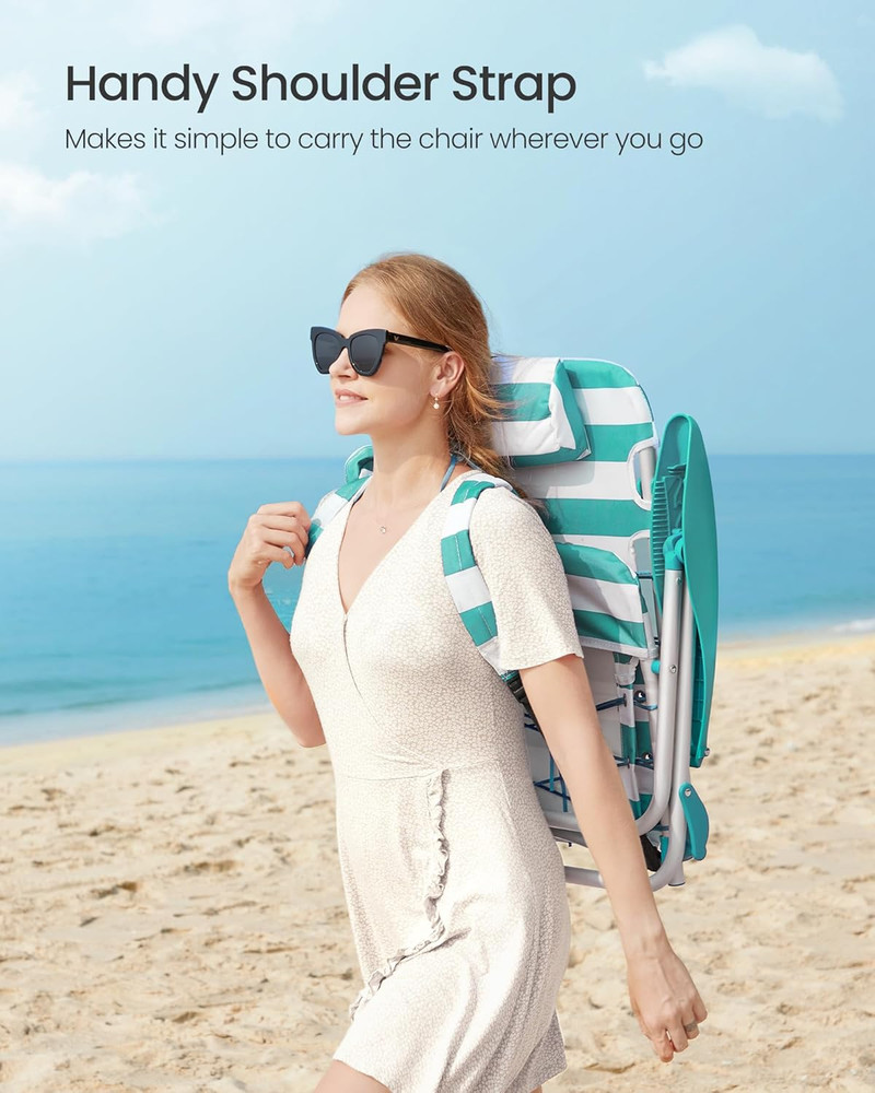 Portable Backpack Beach Chair, 331 Lb Capacity, 4 Angles Adjustable Backrest, 2